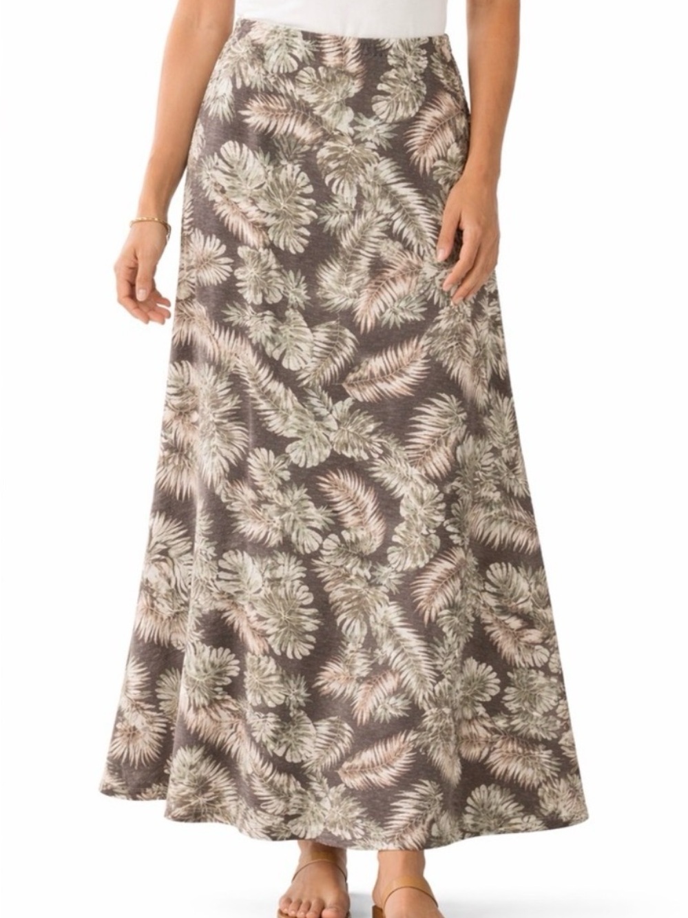 J. Jill Maxi A-Line Skirt in Brown and Cream Botanical Print Rayon